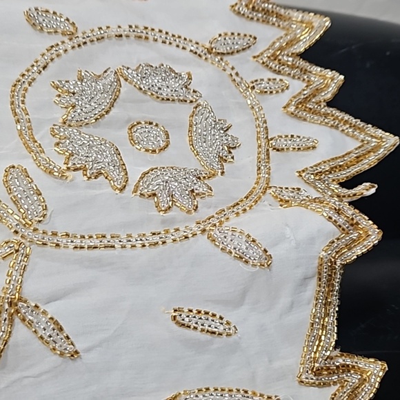 Vintage White Ivory Gold Beaded Short Sleeve Blouse Top Shirt Sz. L - Picture 3 of 10